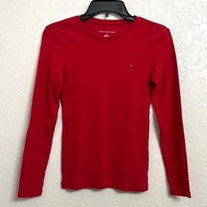 Tommy Hilfiger Deep Red Women Long sleeves Logo T-shirt Classic Casual Tops SP